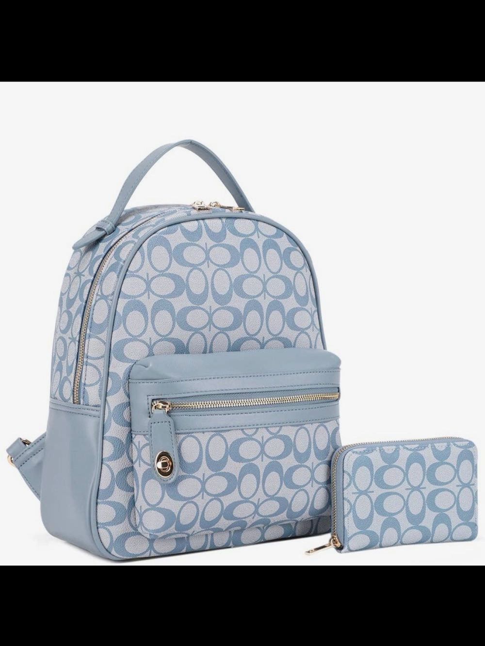Light Blue Signature Print Mini Backpack with Coordinating Wallet
